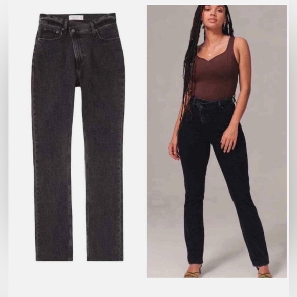 Abercrombie Ultra High Rise 90s Slim Straight Jean Crossover Waist - Black 24 - Picture 1 of 12